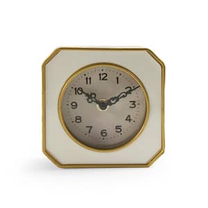 White and Gold Rounded Square Table Clock