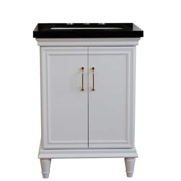 Bellaterra Home 25 in. W x 22 in. D Single Bath Vanity in White with Granite Vanity Top in Black Galaxy with White Rectangle Basin