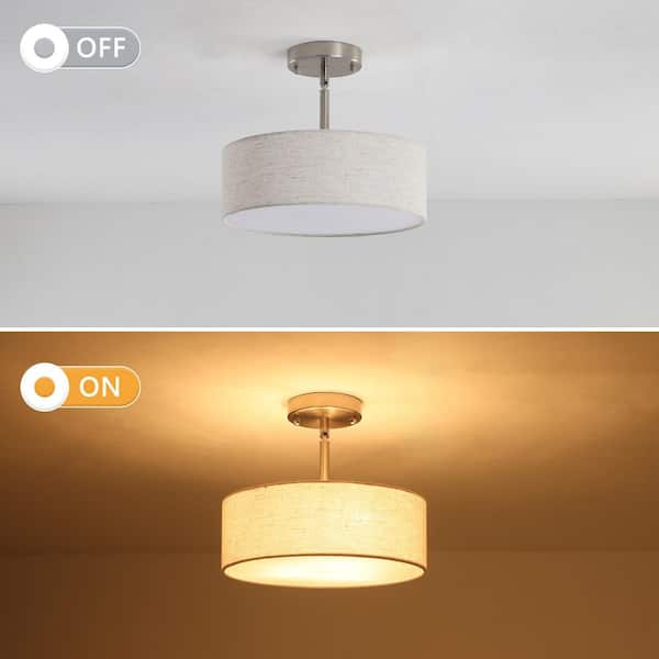 ETONIMERR 12.6 in. 3-Light Nickel Drum Semi Flush Mount Ceiling