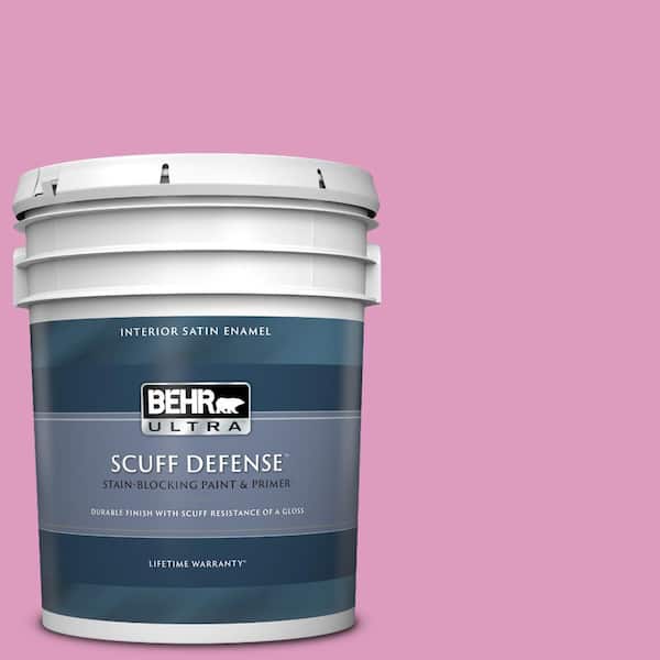 BEHR ULTRA 5 gal. #690B-4 Pink Begonia Extra Durable Satin Enamel Interior Paint & Primer
