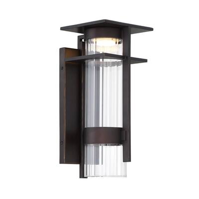 Kittner 1-Light Oil Rubbed Bronze LED Outdoor Lantern Light Sconce with Clear Ribbed Glass