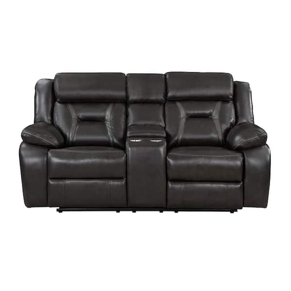Lazzara Belmont 76 in. W Dark Gray Faux Leather Power Double Reclining Loveseat with Center Console