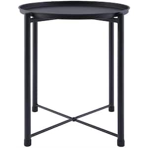 YSSOA Round, Small, Removable Top, Side Bedroom Living Room Patio, Anti-Rust and Waterproof, Metal Tray End Table, Black