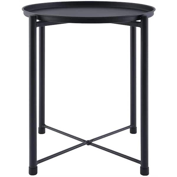 myhomore YSSOA Round, Small, Removable Top, Side Bedroom Living Room Patio, Anti-Rust and Waterproof, Metal Tray End Table, Black
