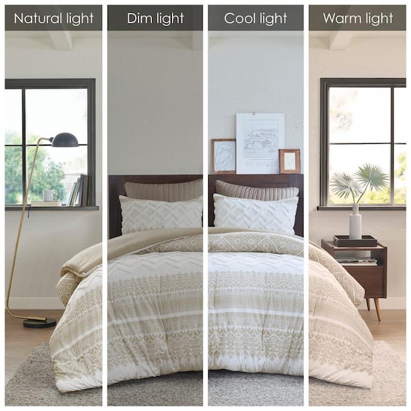 Mila 3-Piece Taupe Print Cotton King/Cal King Comforter Set