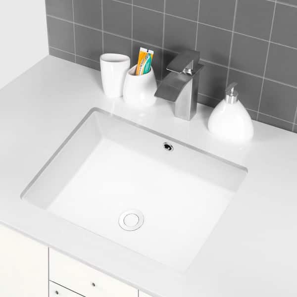 20 in. Undermount Ceramic Rectangular Bathroom Sink in White with
