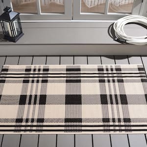 Courtyard Black/Bone Doormat 3 ft. x 5 ft. Striped Indoor/Outdoor Patio Area Rug