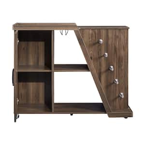 Brown Kitchen Cart on Wheels with Adjustable Shelf and 5-Wine Holders for Dining Room, Kitchen