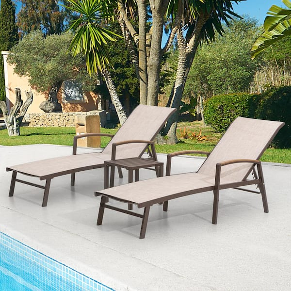 Pellebant 3-Piece Adjustable Aluminum Outdoor Chaise Lounge in Beige with Side Table