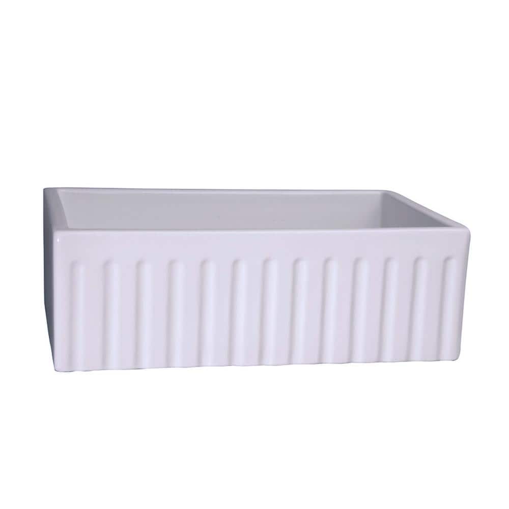 White Fireclay 30'' Fluted Farmhouse Kitchen Sink