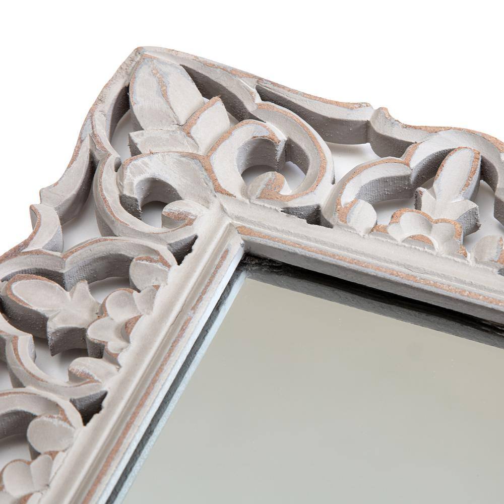 Calie Distressed Grey 25" Ornamental Wood Wall Mirror