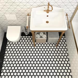 Metro 1 in. Hex Matte White with Black Honeycomb 10-1/4 in. x 11-7/8 in. Porcelain Mosaic Tile (8.6 sq. ft./Case)