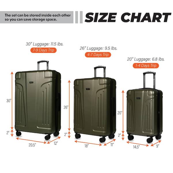 American Green Travel Vortex 3-Piece Olive XL Expandable Spinner Hardcase Luggage  Set AG903-3E-OLV - The Home Depot