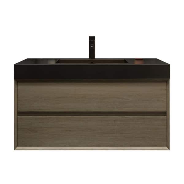 MIA 42 in. W x 20 in. D x 24 in. H Single Sink Floating Bath Vanity in Coffee Wood with Black Stainless Steel Top
