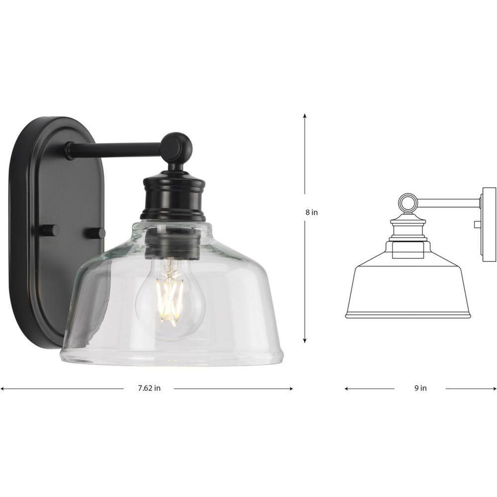Matte Black Steel 1-Light Vanity Fixture with Clear Glass Shade