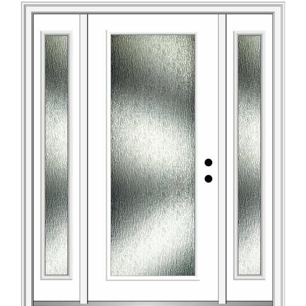 MMI Door 60 in. x 80 in. Left-Hand Inswing Rain Glass Brilliant White Fiberglass Prehung Front Door on 4-9/16 in. Frame