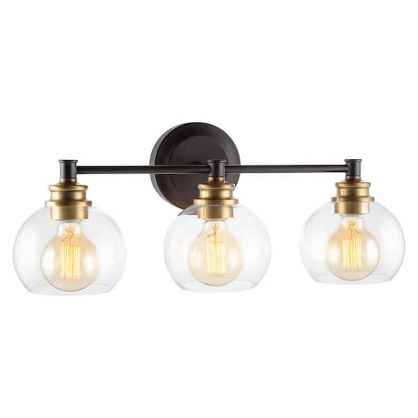 Kira Home Odette 21.75 in. 3-Lights Oil Rubbed Bronze with Warm Brass Accents Modern Bathroom Vanity Light