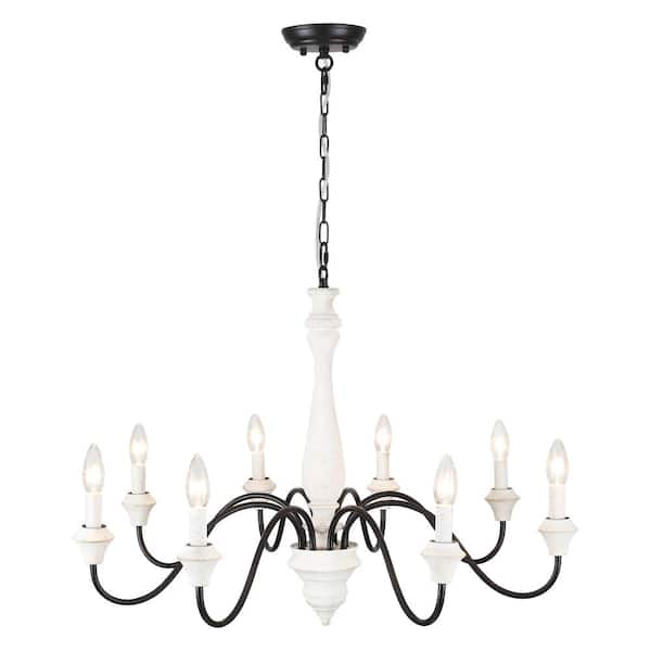 ADSENSTY 8 Light Black/White Classic / Traditional French Country Candle Chandelier for Kitchen Island with No Bulbs Included
