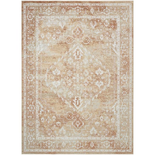 Nourison Astra Machine Washable Rust Multicolor 4 ft. x 6 ft. Center medallion Traditional Area Rug