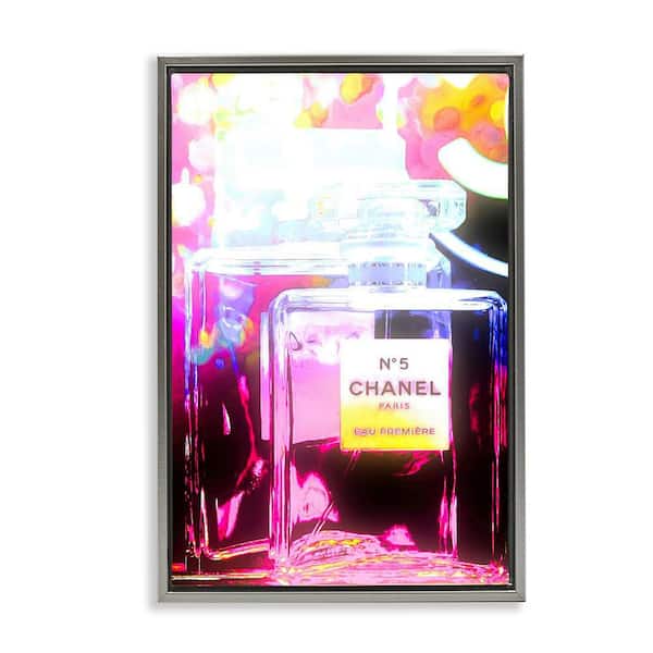 Pretty In Pink Perfume by Graffi tee Studios Gray Floater Frame Abstract Graphic Art Print 25 in. x 17 in.