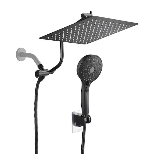 Rain Shower Head Kits 12-Spray with 1.8 GPM 12 in. Wall Mount Dual Shower Heads and Handheld Shower Head in Matte Black