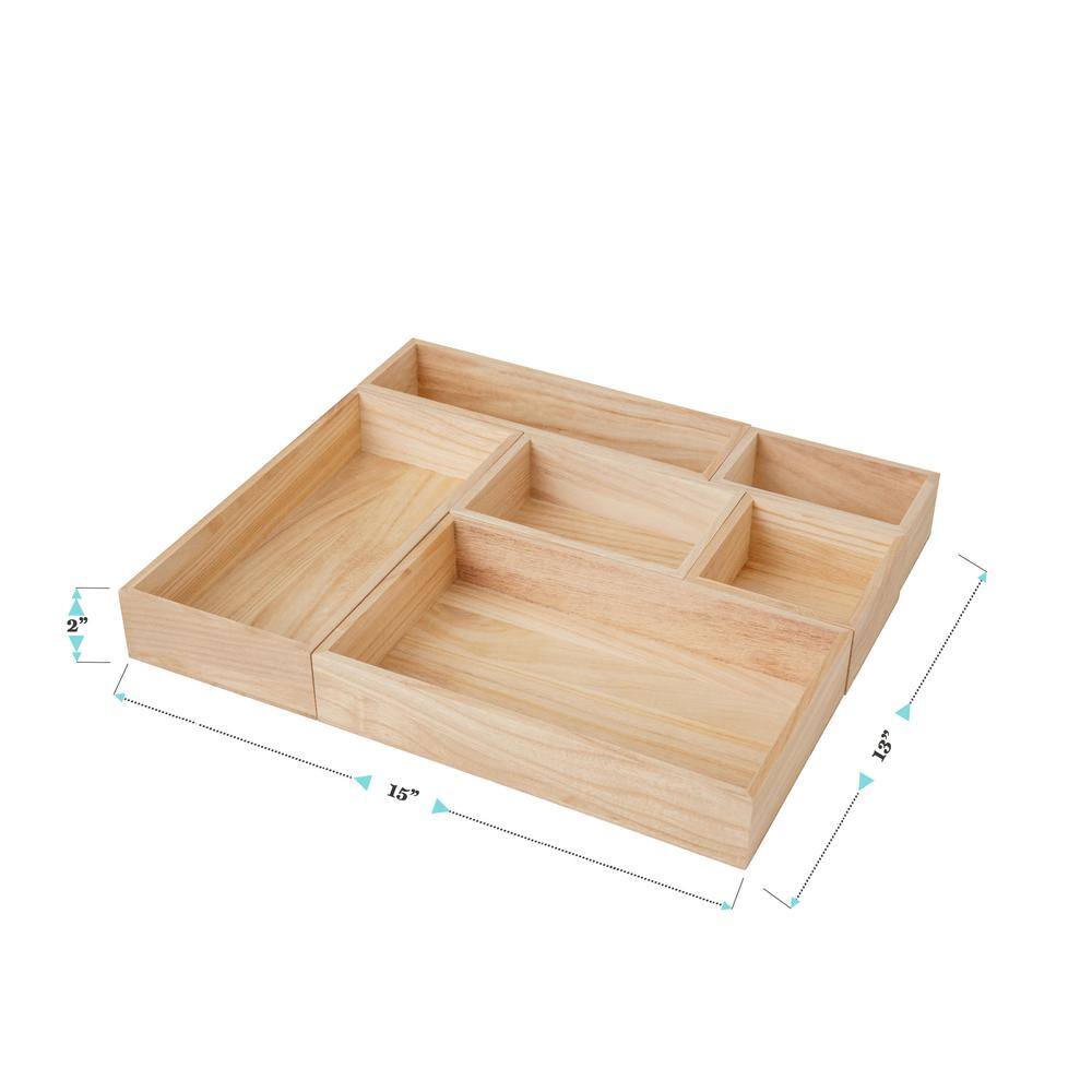 Light Natural 6-Piece Paulownia Wood Desk Drawer Organizer Set