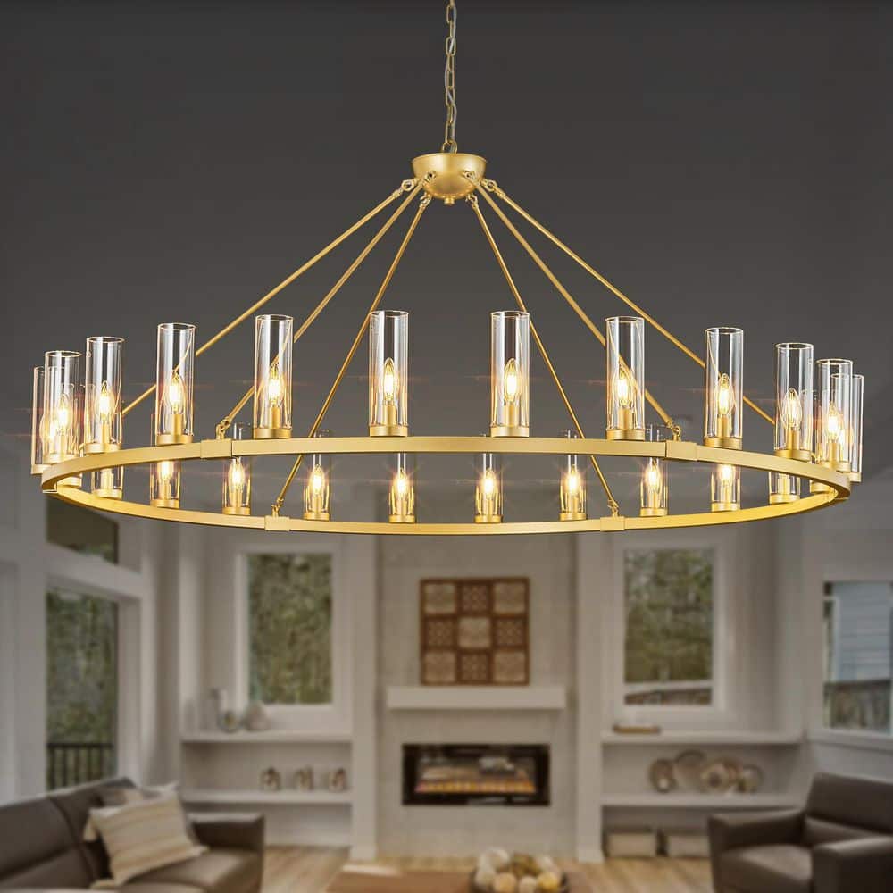 Home Lighting 65 in. 24-Light Gold 24 Light Round Wheel Chandeliers Pendant Light for Stair Living Room price history on PriceWatchPro