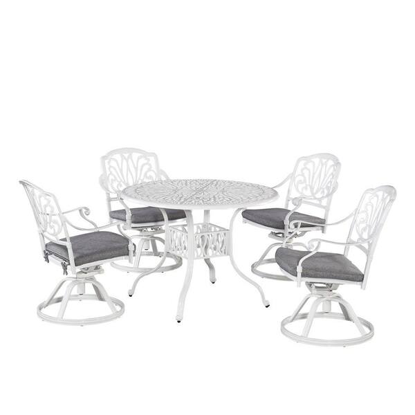 HOMESTYLES Floral Blossom White 5-Piece All-Weather Patio Dining Set with Cushions