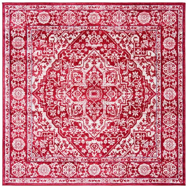SAFAVIEH Brentwood Red/Ivory 7 ft. x 7 ft. Square Distressed Border Medallion Area Rug