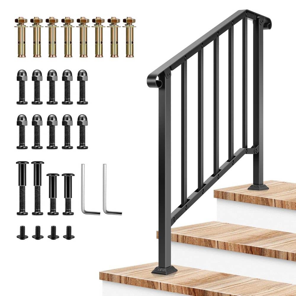 3 Step 36 in. H x 40 in. W Black Wrought Mattle Iron Stair Railing Kit with Curved Ends and Balusters price history on PriceWatchPro