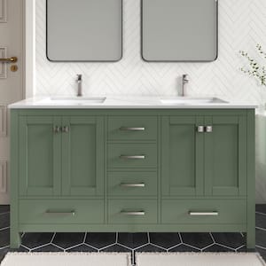 Anneliese 60 in. W x 21 in. D x 35 in. H Double Sink Freestanding Bath Vanity in Forest Green with White Quartz Top