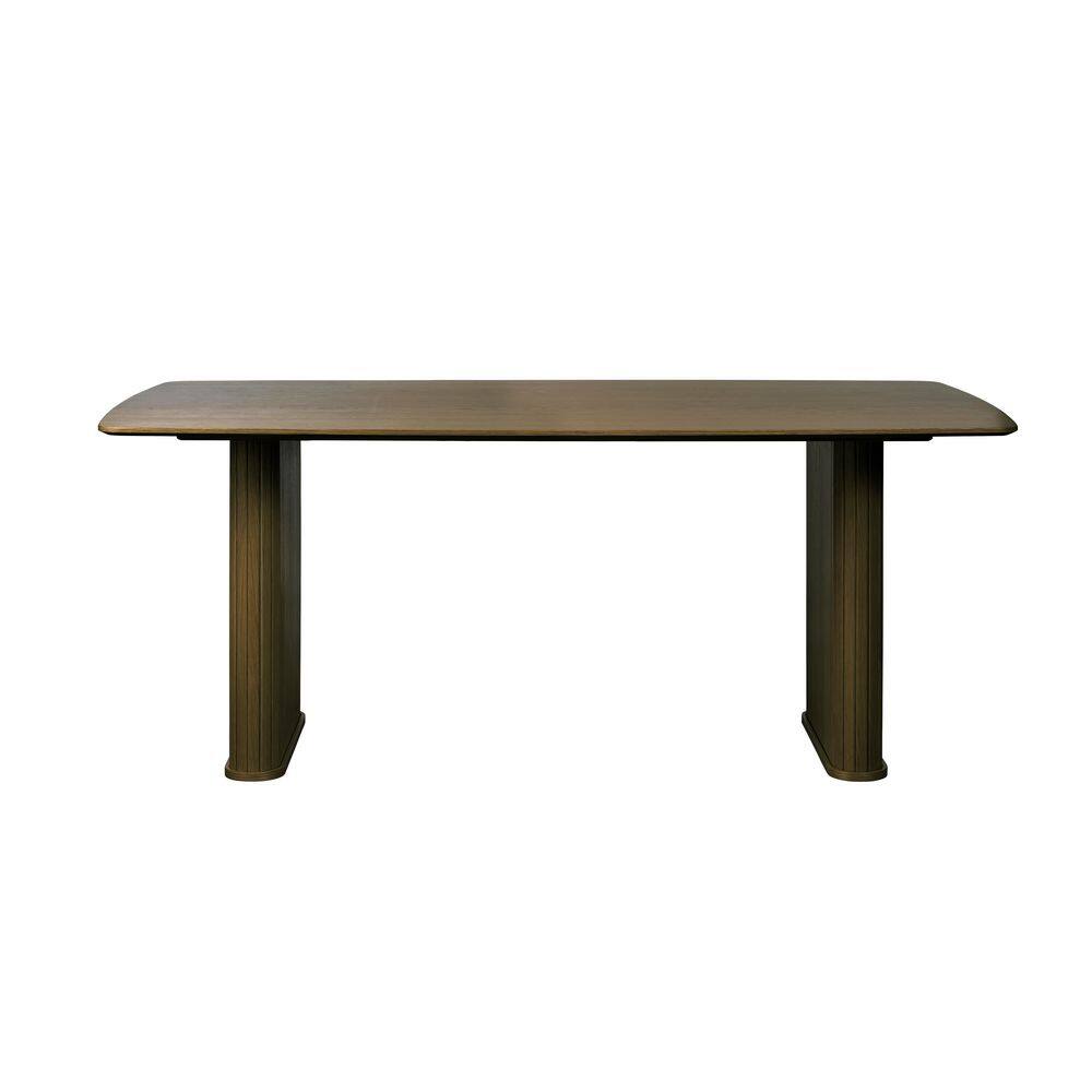 Nebula Modern Smoked Oak Wood 75 in. Double Pedestal Dining Table Seats 8
