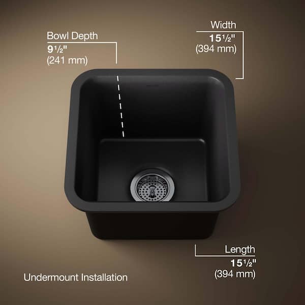 KOHLER Cairn Matte Black Granite Composite 16 in. Undermount Bar