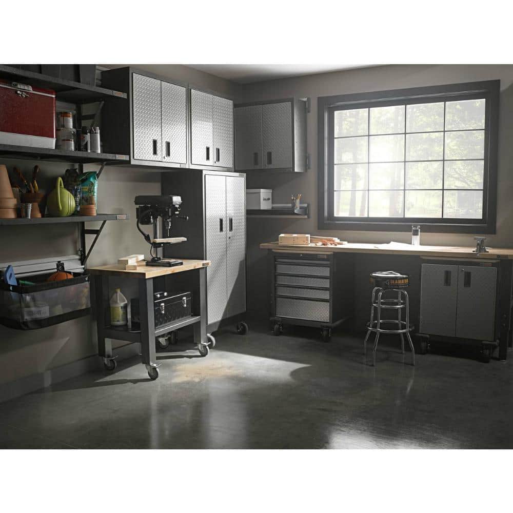 Adjustable Height Hammered Granite and Hardwood Workbench