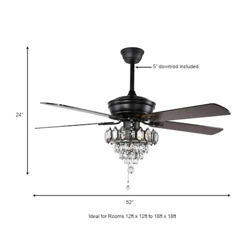 52 in. Black Crystal Ceiling Fan with Light Kit and Remote Control Ceiling Fans With Lights