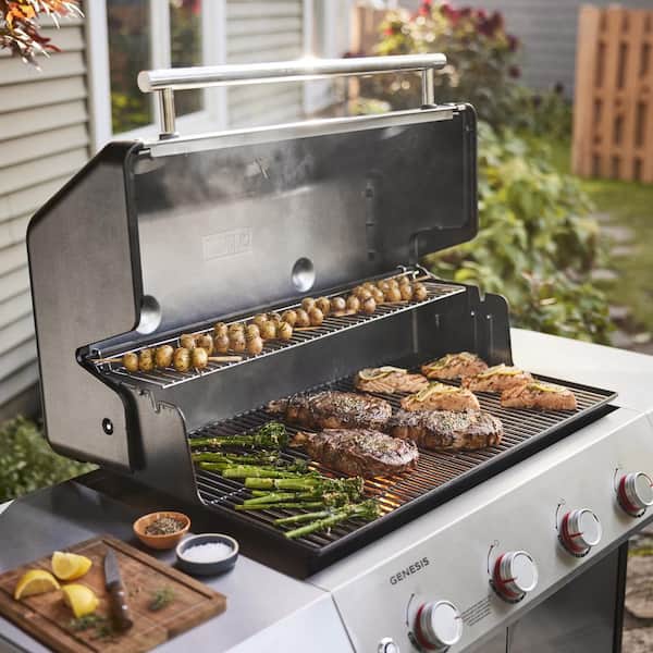 Genesis S-415 4-Burner Liquid Propane Gas Grill in Stainless Steel with Full Size Griddle Insert