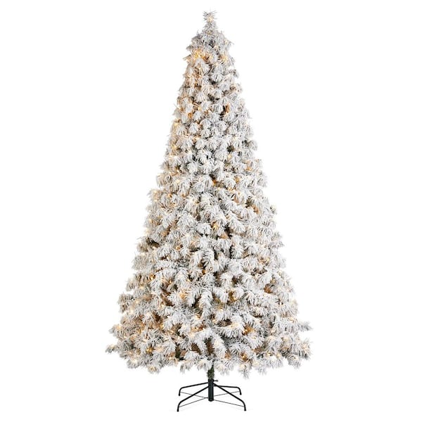 9 ft. Pre-Lit Flocked Full Spruce Artificial Christmas Tree with 700 Warm White C3 Clear LED Lights
