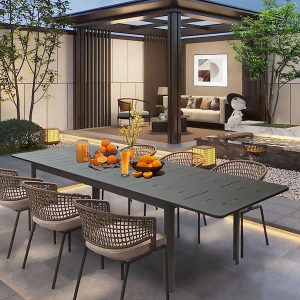 Dark Brown Aluminum Rectangular Extendable Outdoor Dining Table (65-95 in. L), Seats 6-8