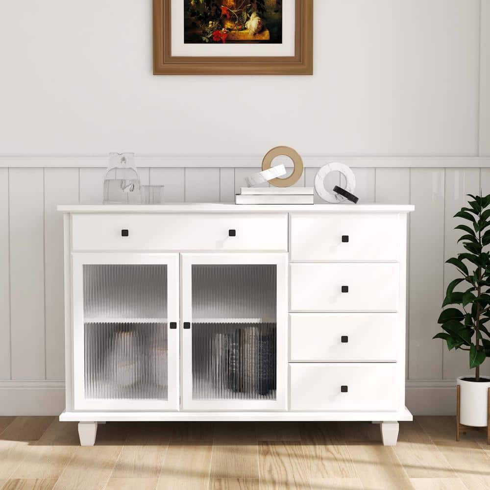47 in. W x 17 in. D x 34 in. H Accent White Linen Cabinet with 2 Glass Draw