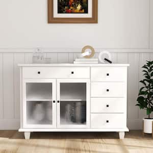 47 in. W x 17 in. D x 34 in. H Accent White Linen Cabinet with 2 Glass Drawers, 5 Doors