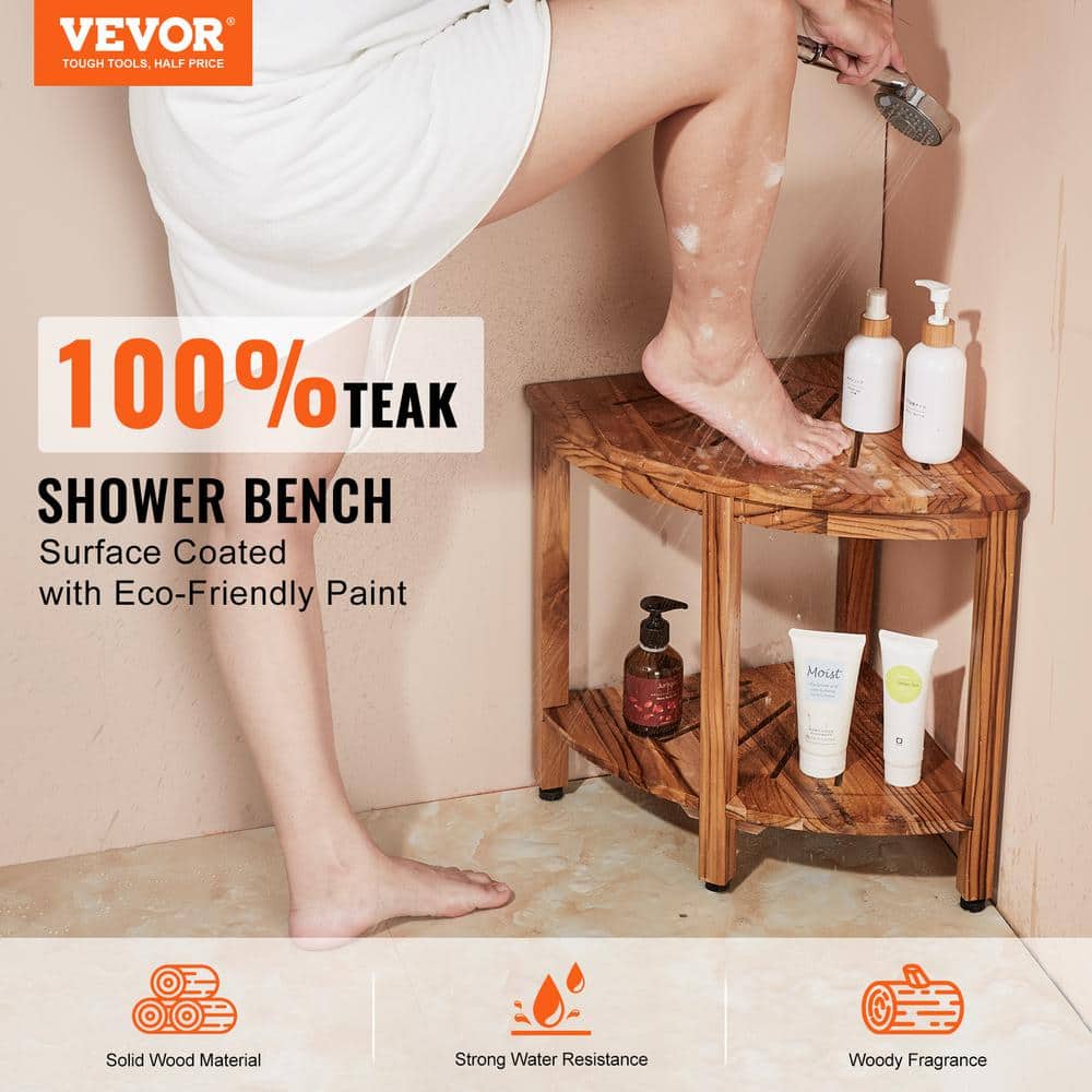 Teak Corner Shower Bench with Adjustable Rubber Feet