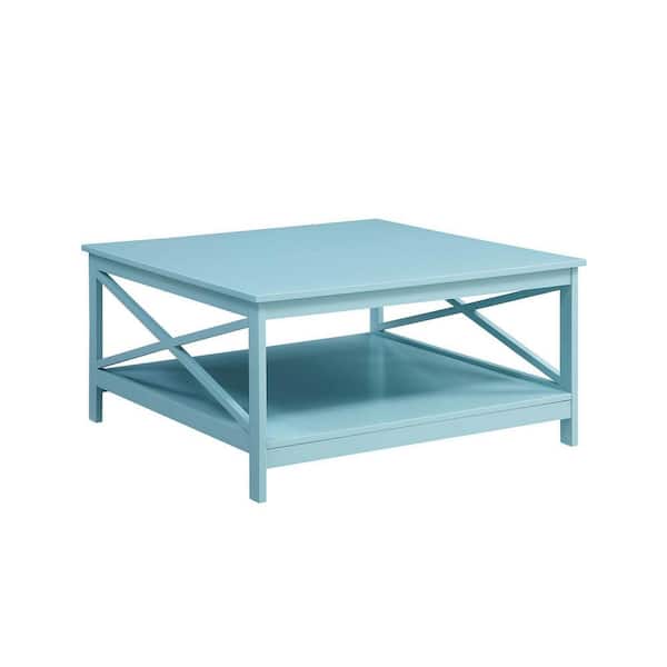 Convenience Concepts Oxford 36 in. Sea Foam Medium Square Wood Coffee Table with Shelf