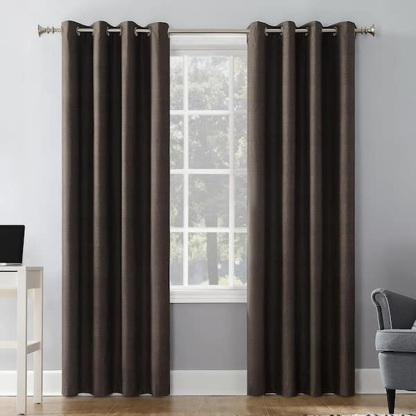 Sun Zero Duran Walnut Brown Polyester Solid 50 in. W x 84 in. L Noise Cancelling Grommet Blackout Curtain (Single Panel)