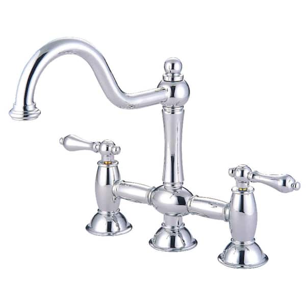 Kingston Brass Restoration 2-Handle Bridge Kitchen Faucet in Polished Chrome