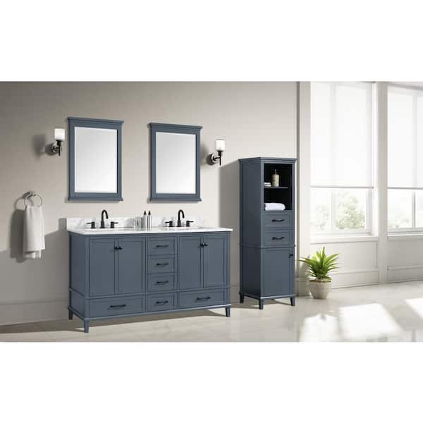 Home Decorators Collection Merryfield 61 In W X 22 D Bath Vanity Dark Blue Gray With Marble Top Carrara White Basin 19112 Vs61 Dg - Best Dark Grey Paint For Bathroom Vanity
