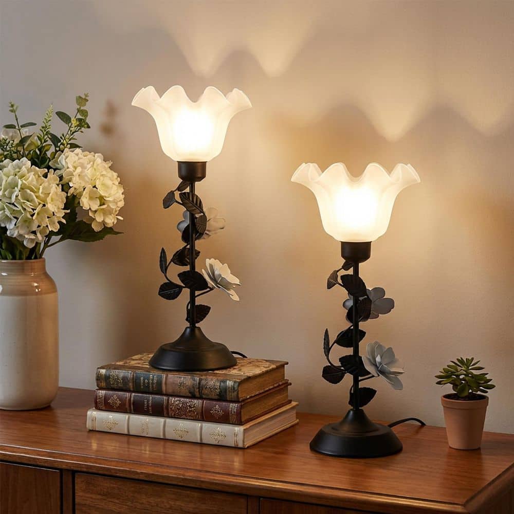 17.72 in. Vintage Floral Table Lamp in Black 2-Pack with Adjustable 3-Color LED, Romantic Vine Design for Living Room price history on PriceWatchPro