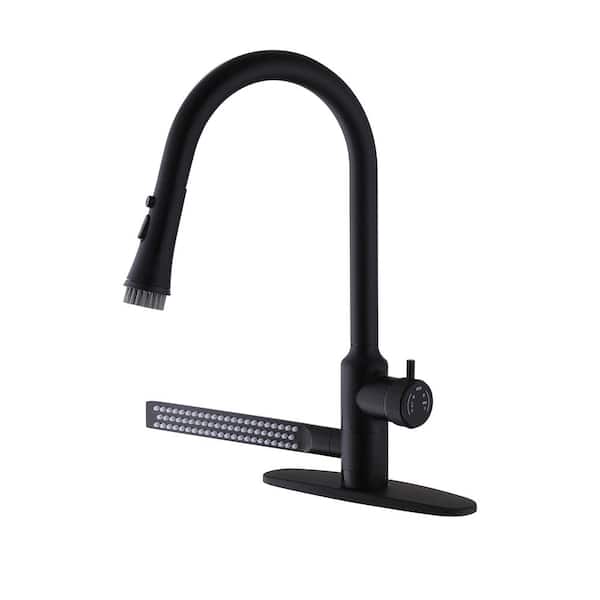 Single Handle Black 18.62 in. H Pull Out Sprayer Kitchen Faucet 2. 41GPM with Pull Down Side Spray Deckplate Included