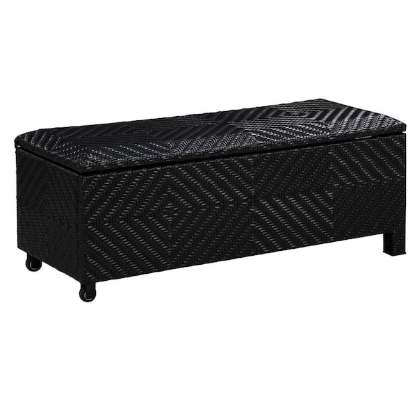 Unbranded Padded Wicker Deck Box-Bench Combo, 60 Gal. Capacity with Storage, Dark Grey