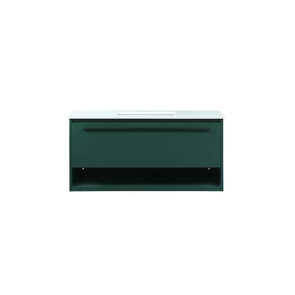 Unbranded Simply Living 40 in. Single Bathroom Vanity in Green with Quartz Vanity Top in Ivory White