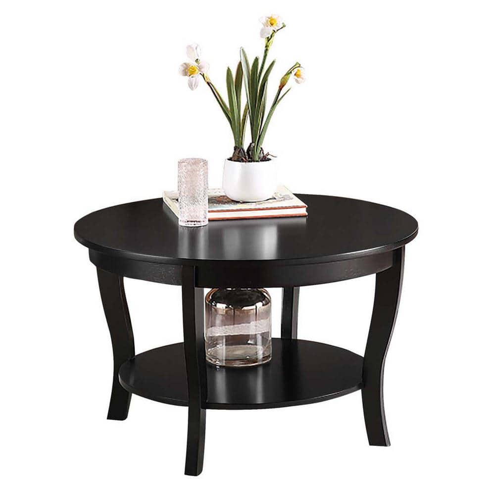 Heritage Classic Black Round Wood Coffee Table with Shelf